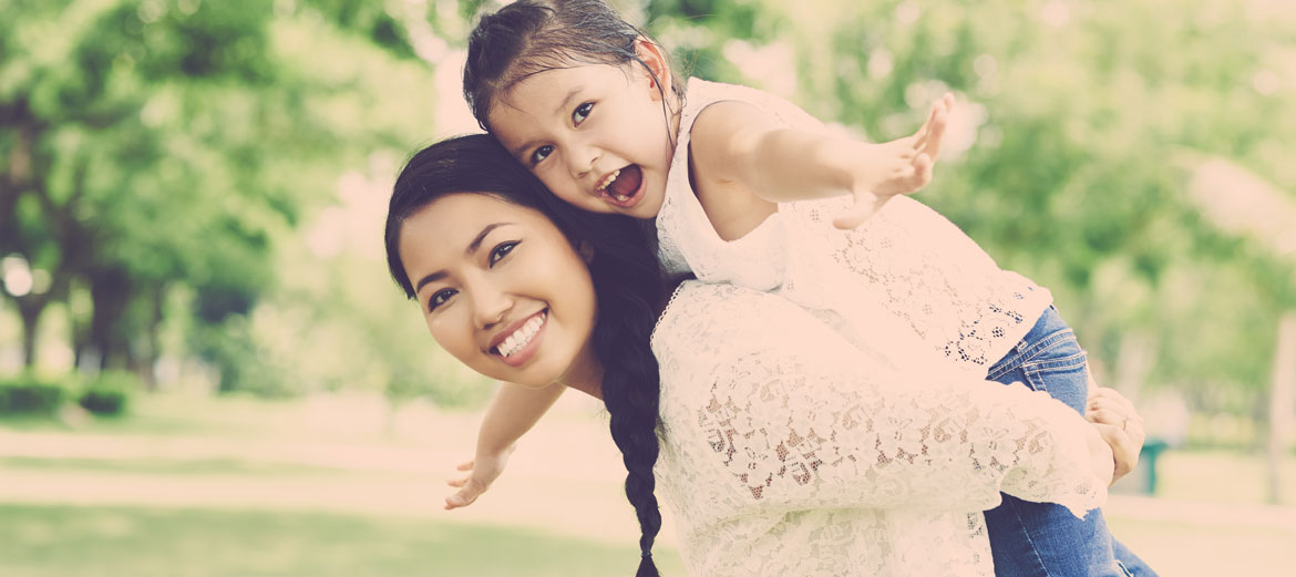 mother and daughter outside